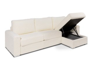 Canapé d'angle EXPRESS BILBAO couchage 140cm matelas 16 cm méridienne coffre velours ivoire